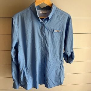 Columbia Women’s PFG Wicking Light Blue Fitted Snap-Up Shirt Size XL